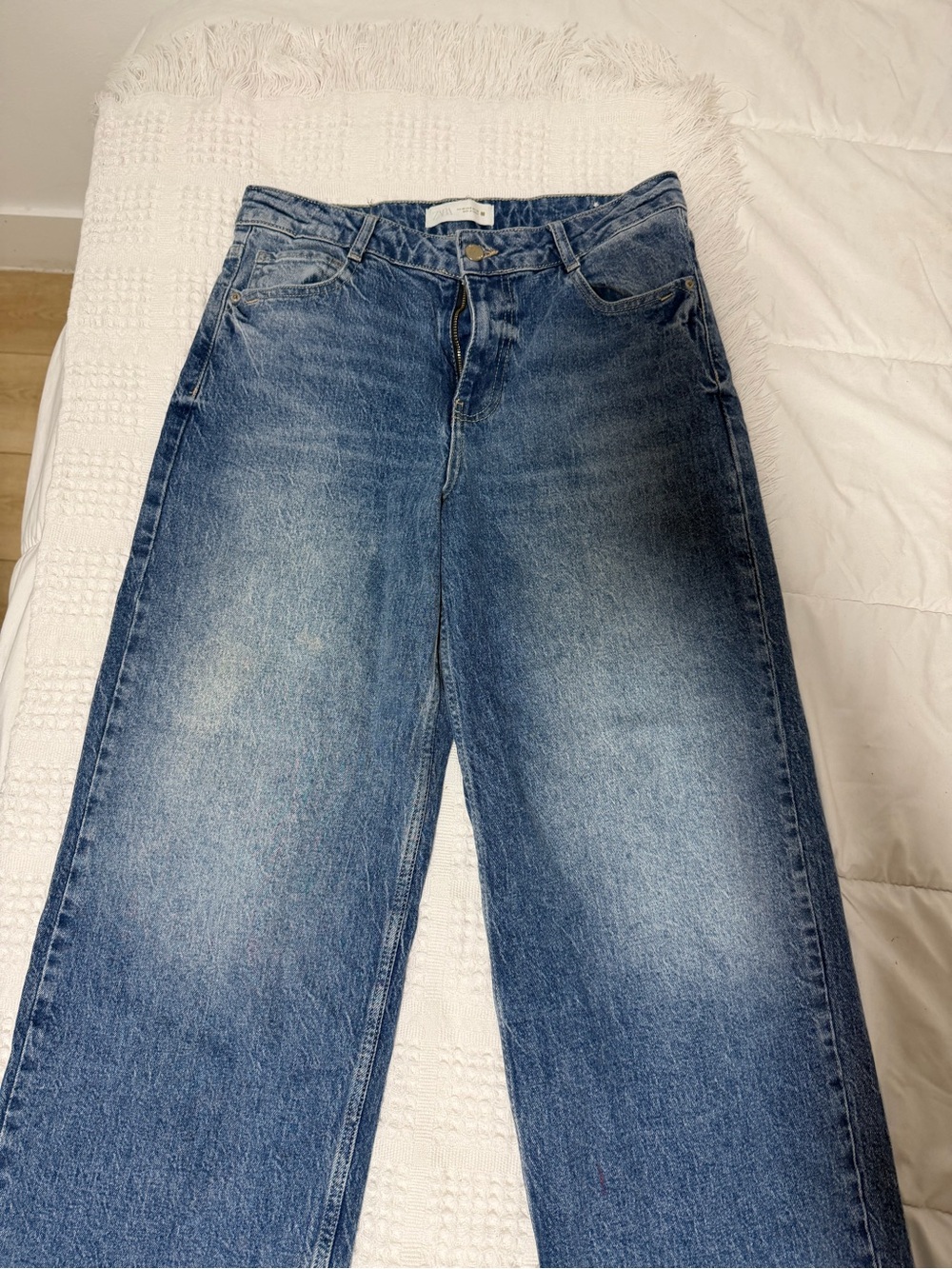 Zara Women's Relaxed Wide-Leg Jeans - Blue Wash